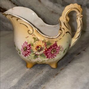 Rare Austrian Floral Cream Pitcher with Gold Accents